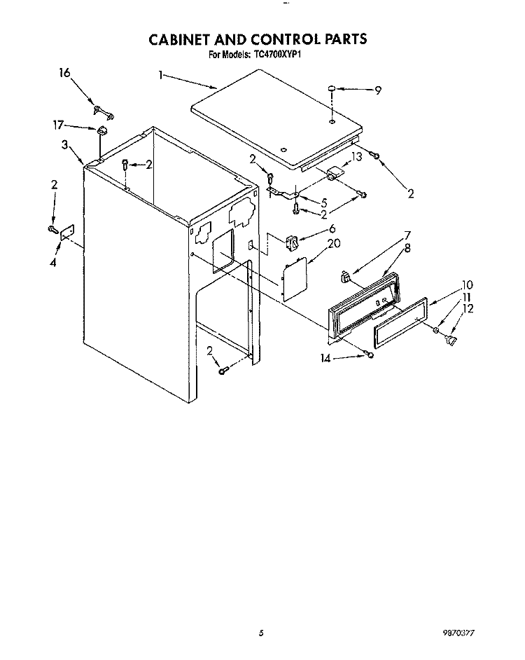 CABINET AND CONTROL Diagram and Parts List for TC4700XYP1  Whirlpool Trash Compactor