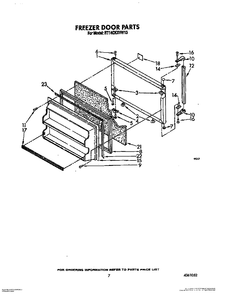 FREEZER DOOR Diagram and Parts List for RT14CKXVW13  Roper Refrigerator