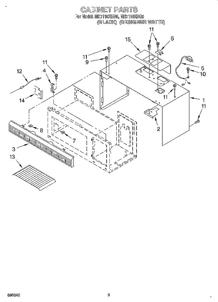 CABINET Diagram and Parts List for MH7110XBQ6  Whirlpool Microwave