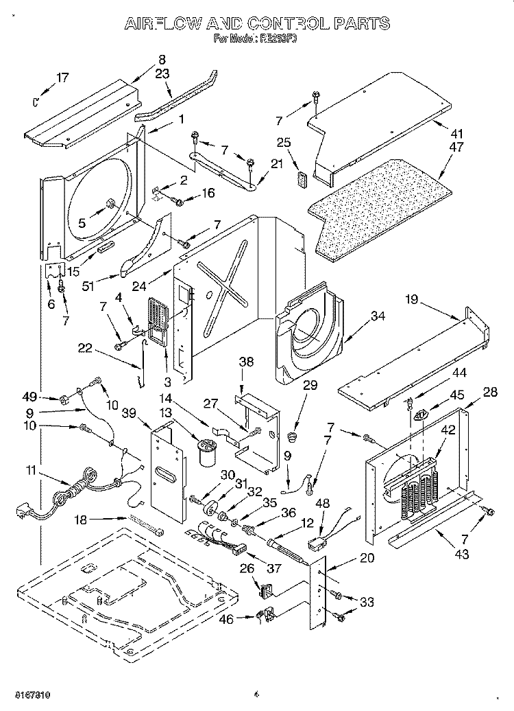 AIRFLOW AND CONTROL Diagram and Parts List for RE253F0  Whirlpool Air Conditioner