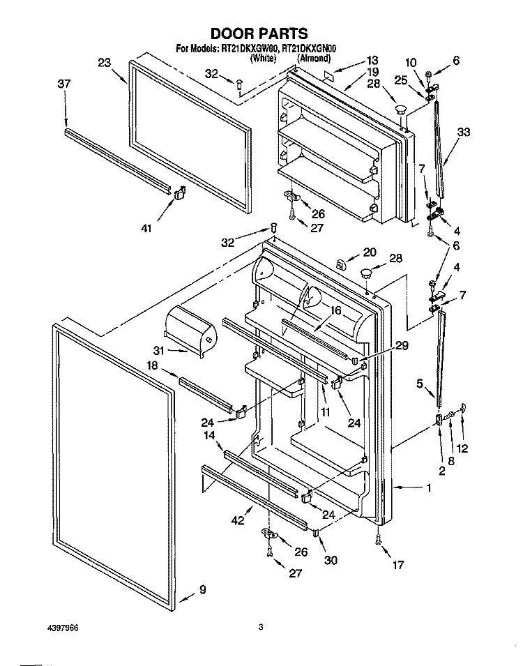 DOOR Diagram and Parts List for RT21DKXGW00  Roper Refrigerator