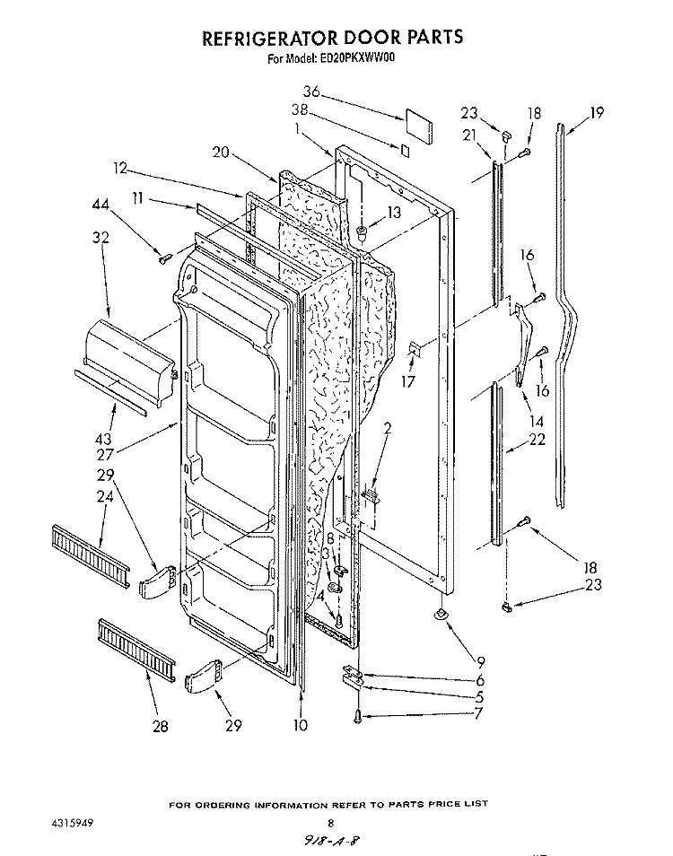 REFRIGERATOR DOOR Diagram and Parts List for ED20PKXWG00  Whirlpool Refrigerator