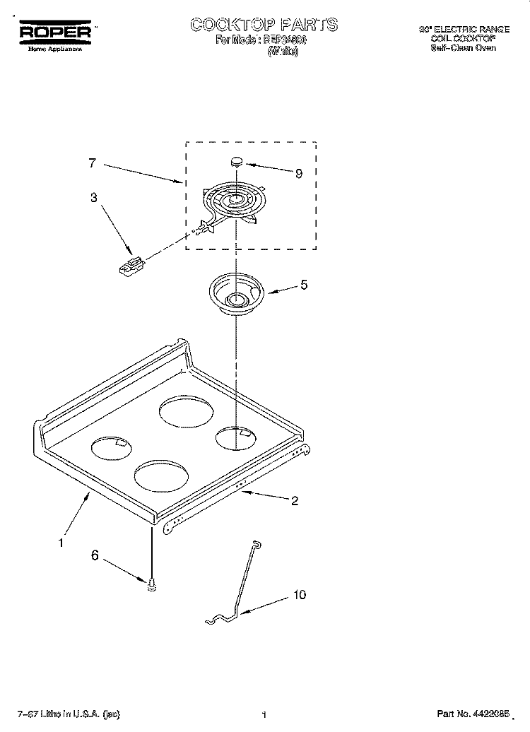 COOKTOP Diagram and Parts List for REP34800  Roper Range