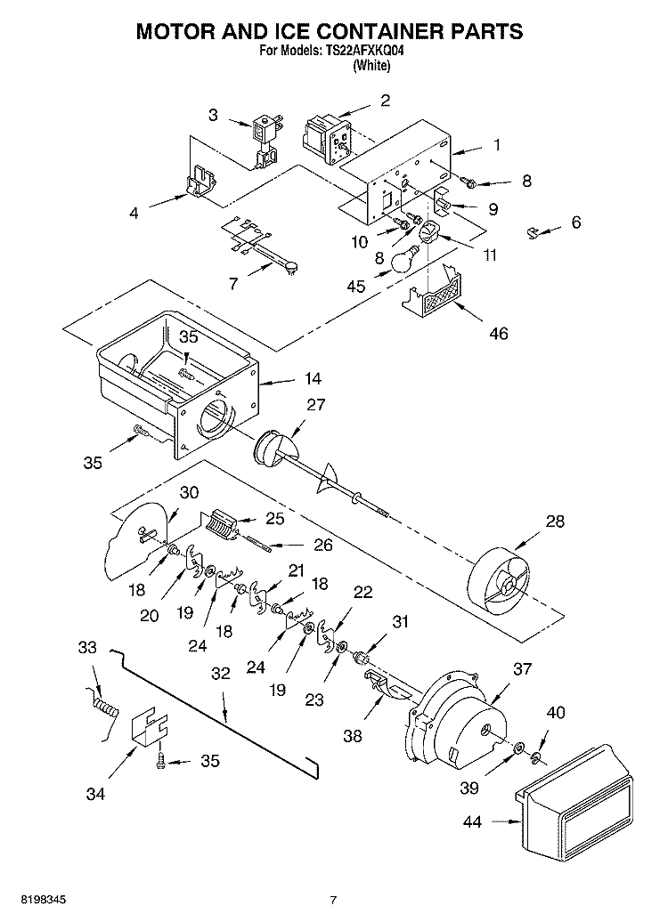 MOTOR AND ICE CONTAINER Diagram and Parts List for TS22AFXKQ04  Estate Refrigerator