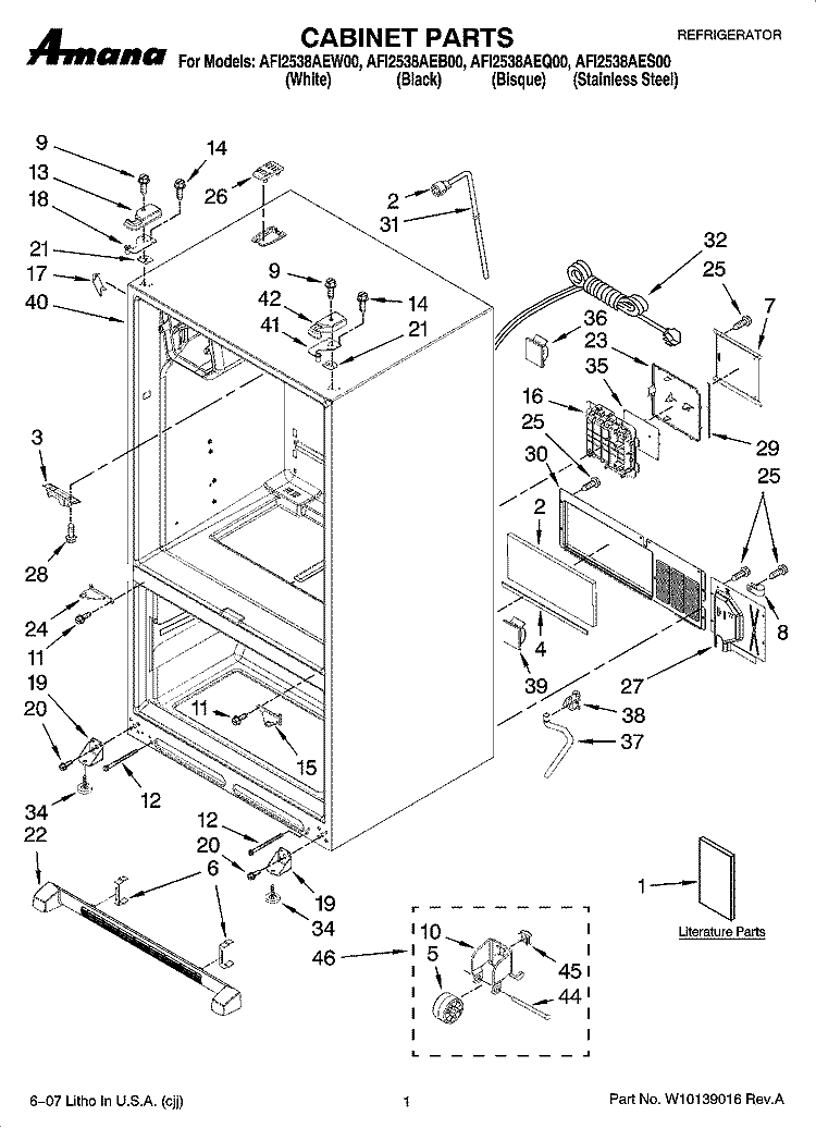 CABINET PARTS Diagram and Parts List for AFI2538AEB00  Whirlpool Refrigerator