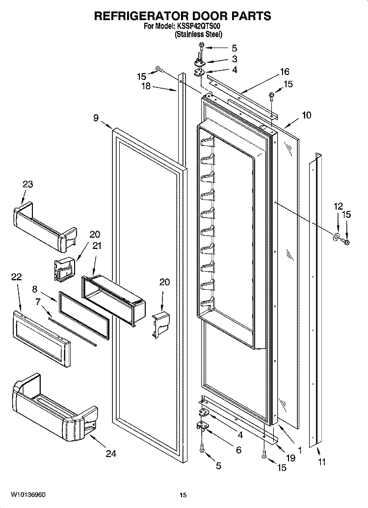 REFRIGERATOR DOOR PARTS Diagram and Parts List for KSSP42QTS00  KitchenAid Refrigerator
