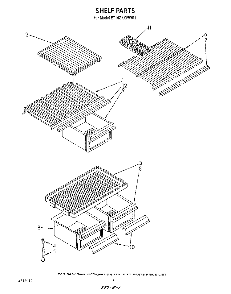 SHELF Diagram and Parts List for ET14ZKXWW01  Whirlpool Refrigerator