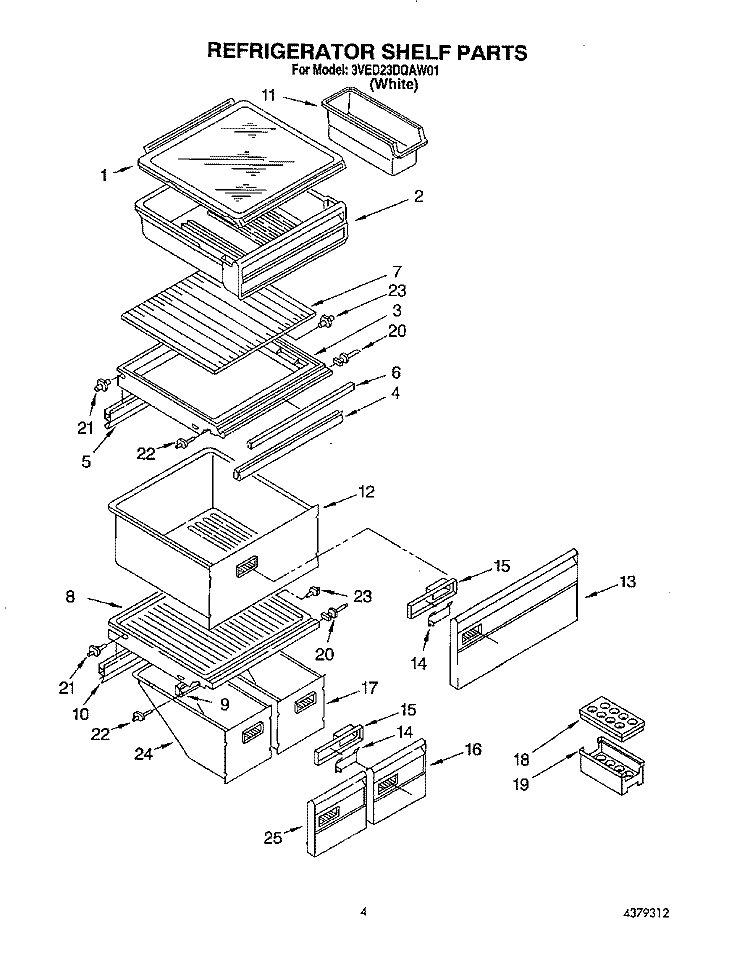 REFRIGERATOR SHELF Diagram and Parts List for 3VED23DQAW01  Whirlpool Refrigerator