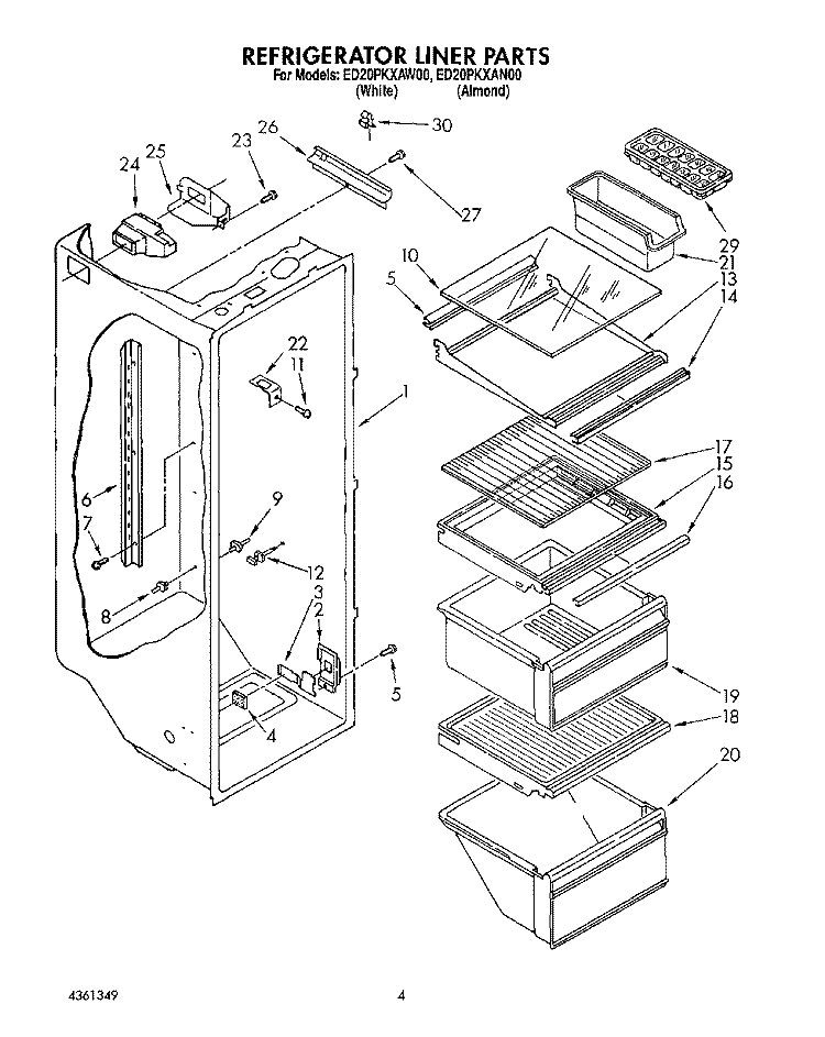 REFRIGERATOR LINER Diagram and Parts List for ED20PKXAN00  Whirlpool Refrigerator