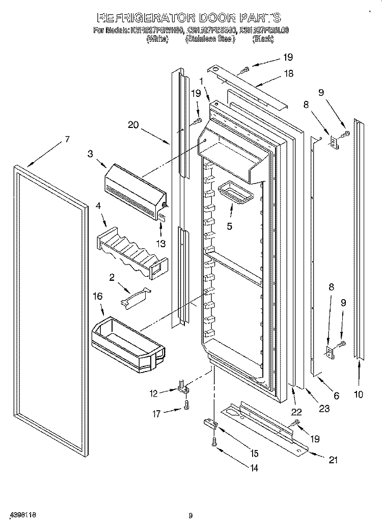 REFRIGERATOR DOOR Diagram and Parts List for KSRB27FGBL00  KitchenAid Refrigerator
