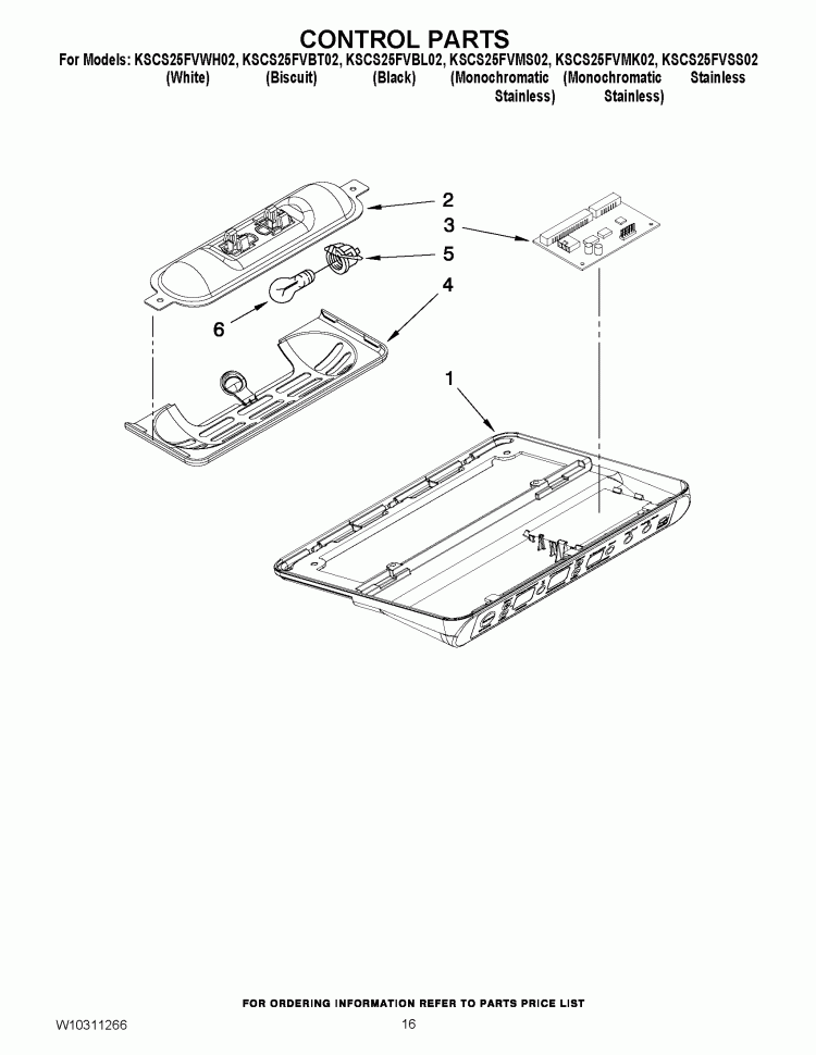 CONTROL PARTS Diagram and Parts List for KSCS25FVBT02  KitchenAid Refrigerator