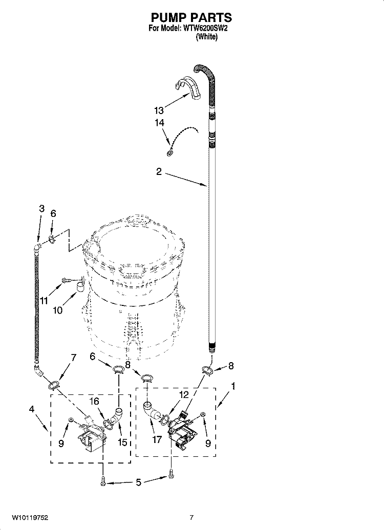 PUMP PARTS, OPTIONAL PARTS (NOT INCLUDED) Diagram and Parts List for WTW6200SW2  Whirlpool Washer