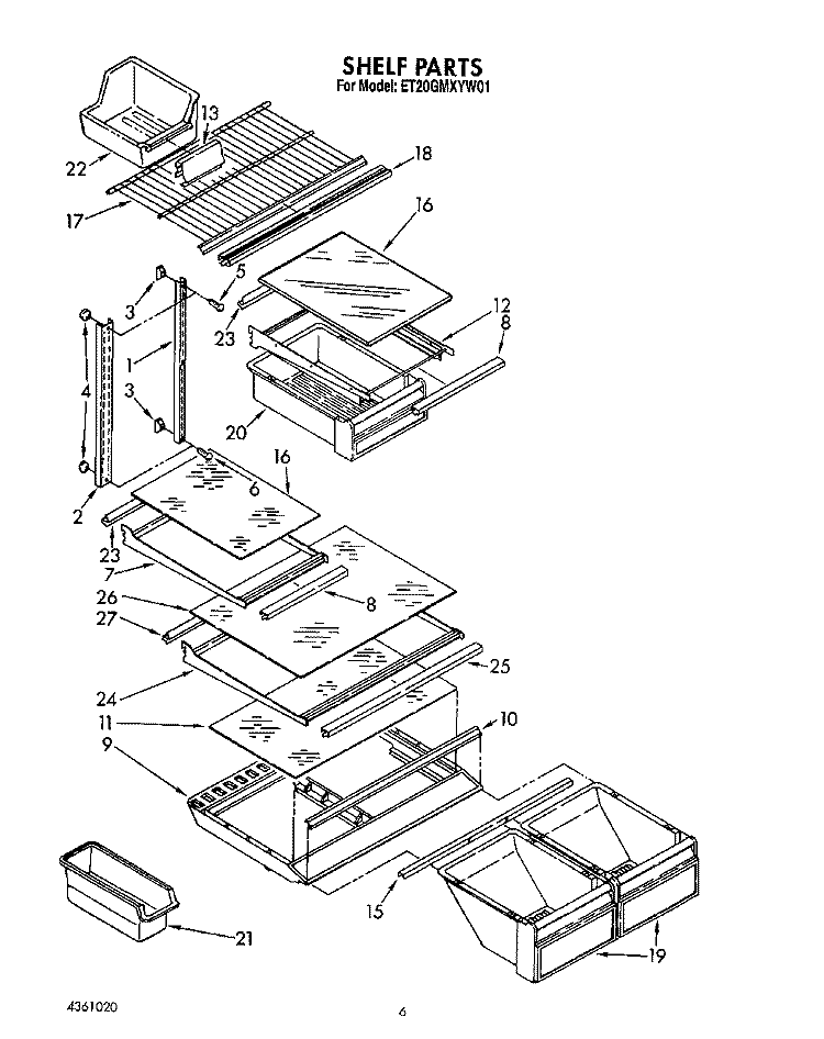 SHELF Diagram and Parts List for ET20GMXYW01  Whirlpool Refrigerator