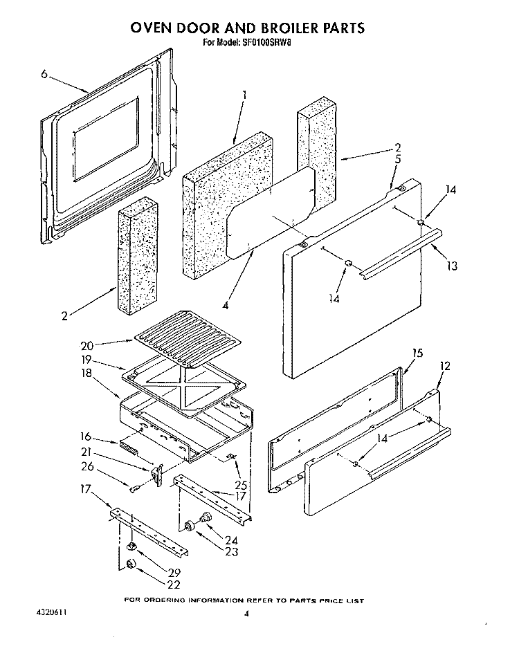 OVEN DOOR AND BROILER Diagram and Parts List for SF0100SRW8  Whirlpool Range