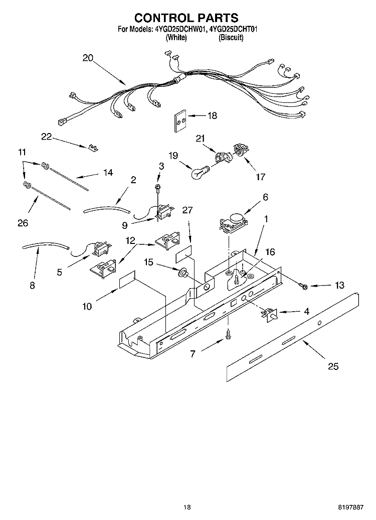 CONTROL Diagram and Parts List for 4YGD25DCHW01  Whirlpool Refrigerator