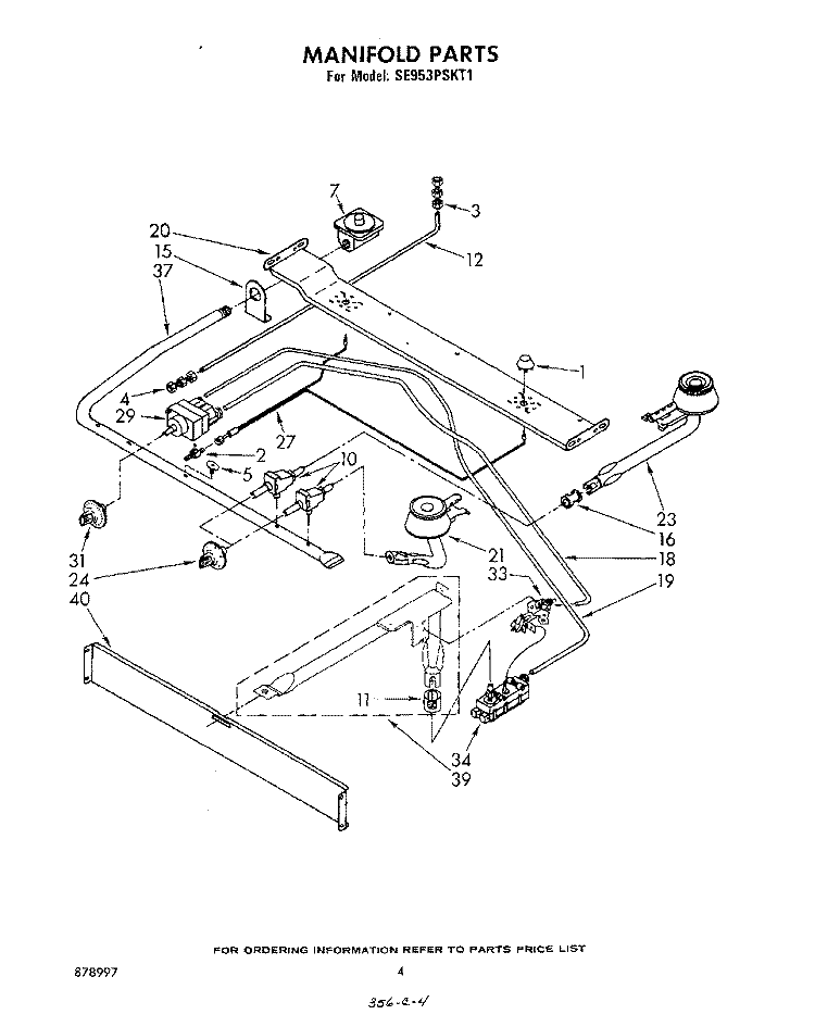 MANIFOLD Diagram and Parts List for SE953PSKT1  Whirlpool Range