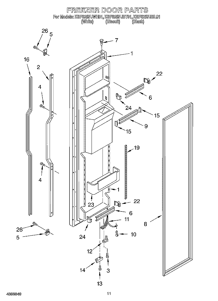 FREEZER DOOR Diagram and Parts List for KSFS25FJBT01  KitchenAid Refrigerator