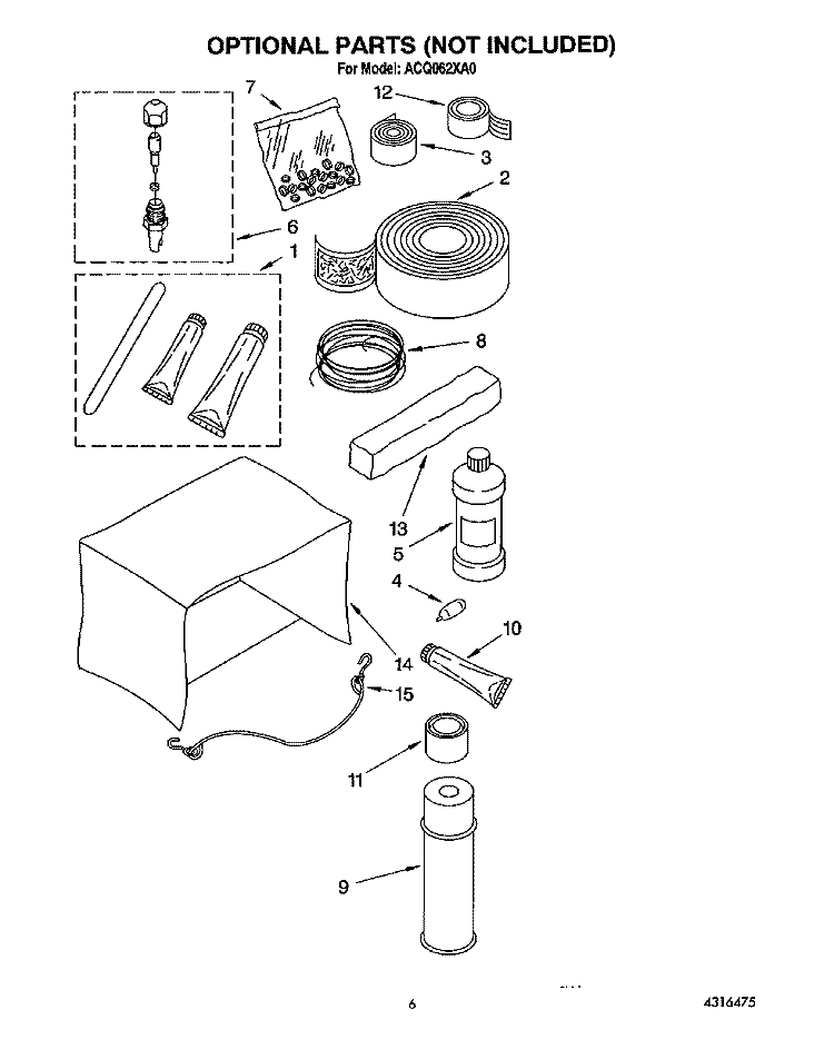 OPTIONAL Diagram and Parts List for ACQ062XA0  Whirlpool Air Conditioner