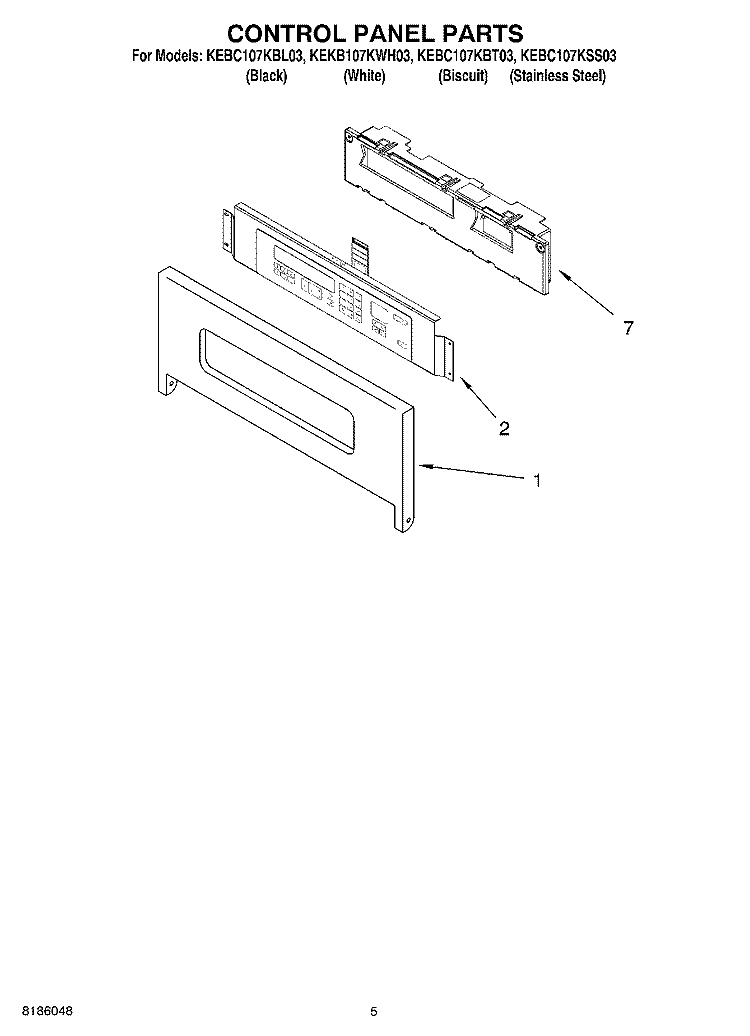 CONTROL PANEL PARTS Diagram and Parts List for KEKB107KWH03  KitchenAid Wall Oven
