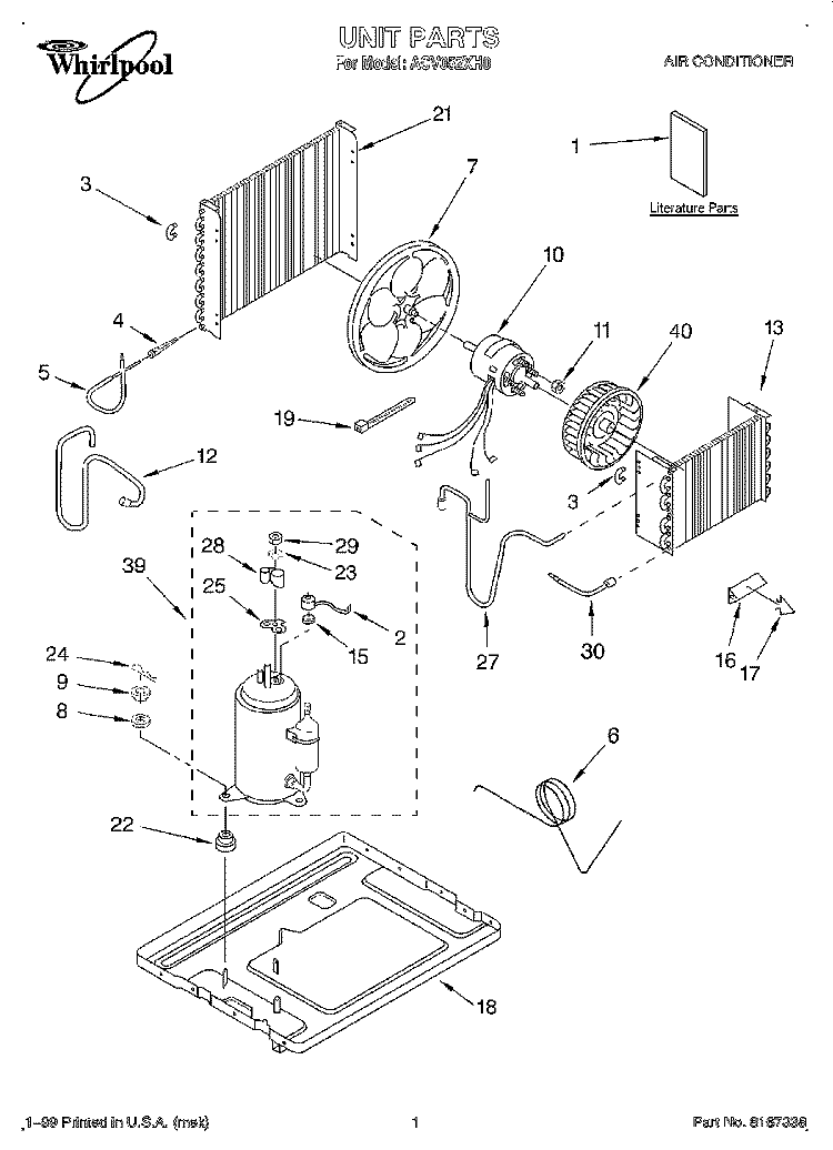 UNIT, LITERATURE Diagram and Parts List for ACV052XH0  Whirlpool Air Conditioner