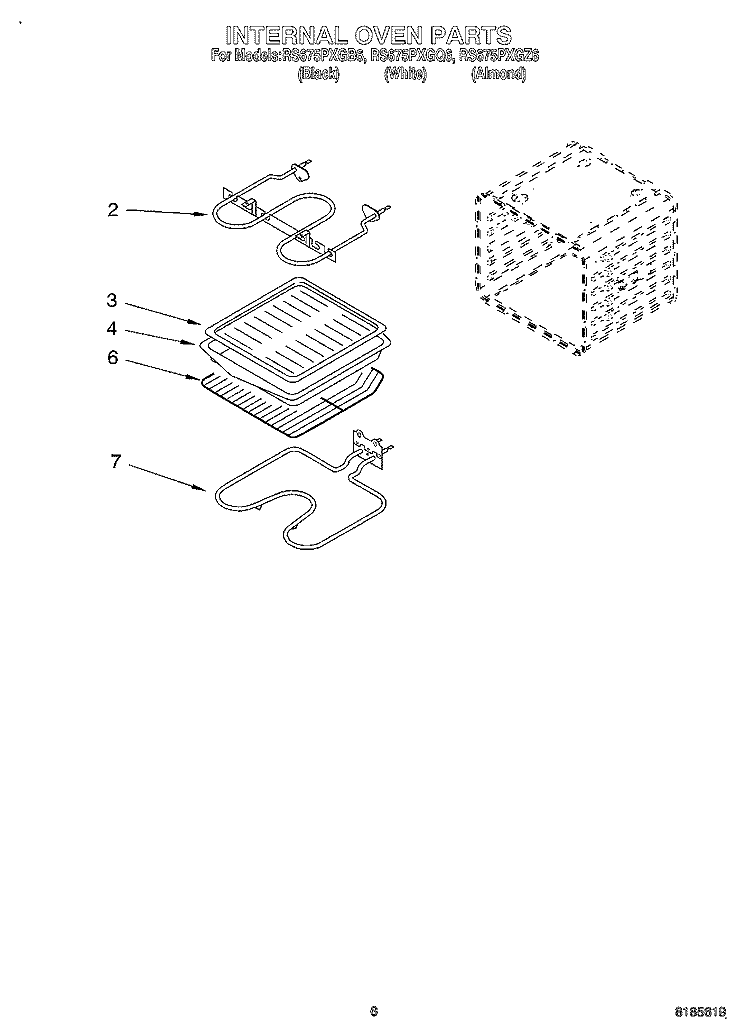 INTERNAL OVEN Diagram and Parts List for RS675PXGQ6  Whirlpool Range