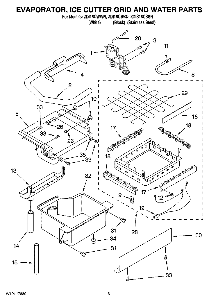 EVAPORATOR ICE CUTTER GRID AND WATER PARTS Diagram and Parts List for ZDIS15CSSN  General Electric Ice Maker