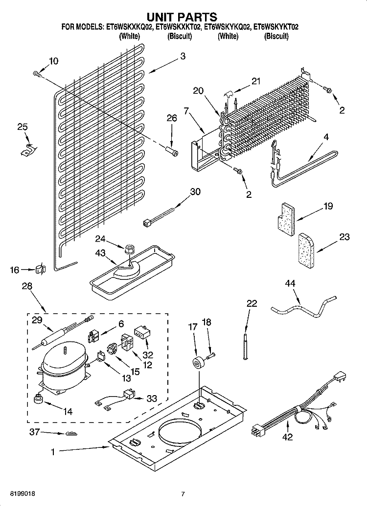 UNIT PARTS Diagram and Parts List for ET6WSKYKQ02  Whirlpool Refrigerator