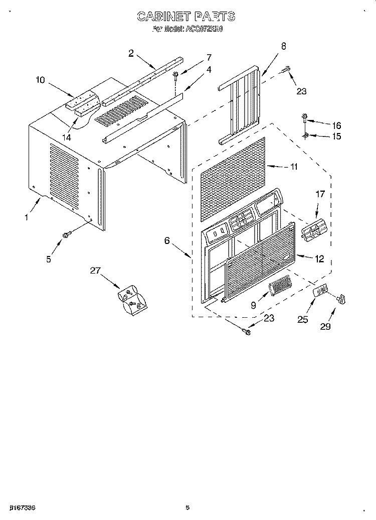CABINET Diagram and Parts List for ACQ072XH0  Whirlpool Air Conditioner
