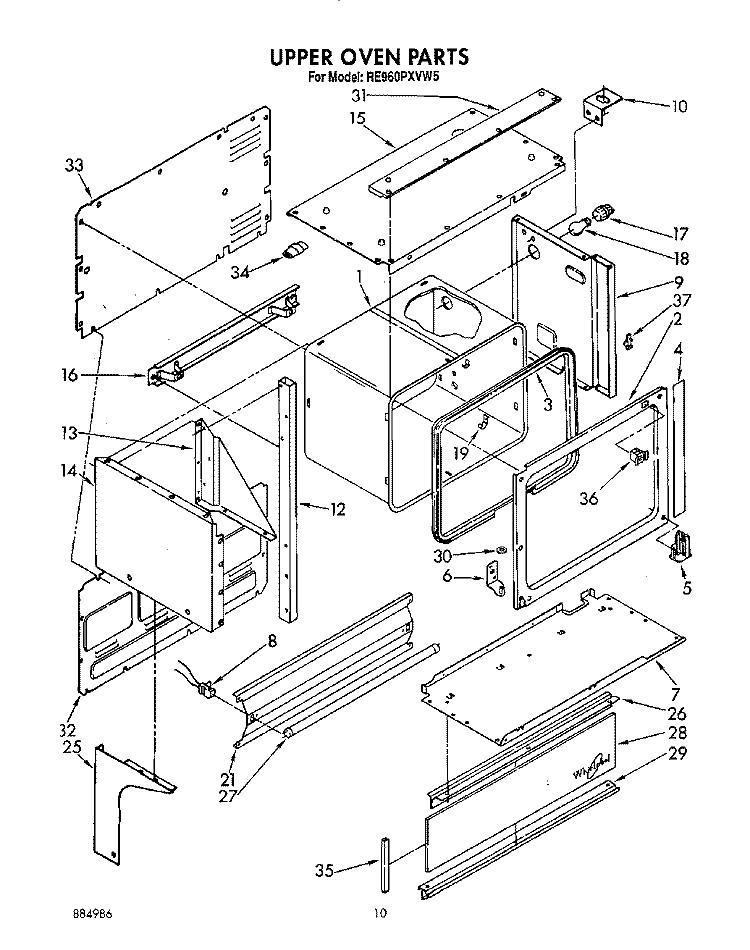 UPPER OVEN Diagram and Parts List for RE960PXVN5  Whirlpool Range