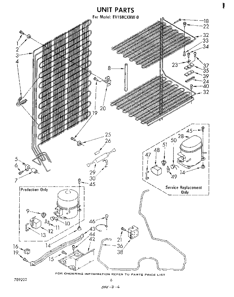 UNIT Diagram and Parts List for EV150CXRW0  Whirlpool Freezer
