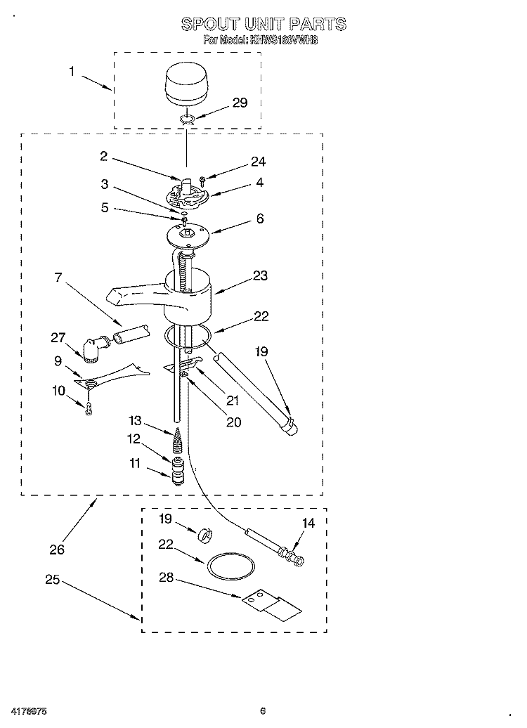 SPOUT UNIT Diagram and Parts List for KHWS160VAL8  KitchenAid Miscellaneous
