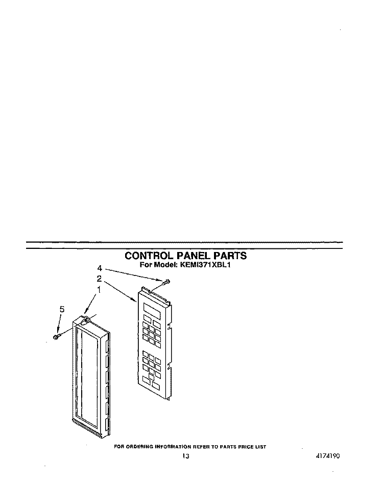 CONTROL PANEL Diagram and Parts List for KEMI371XBL1  KitchenAid Microwave Oven Combo