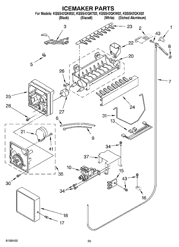 ICEMAKER PARTS Diagram and Parts List for KSSS42QKT02  KitchenAid Refrigerator