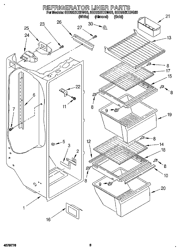 REFRIGERATOR LINER Diagram and Parts List for 8ED20ZKXDN00  Whirlpool Refrigerator