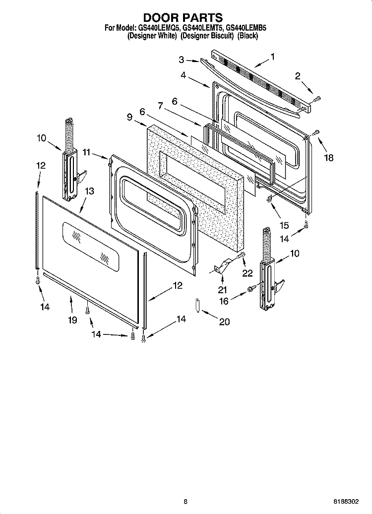 DOOR PARTS, OPTIONAL PARTS Diagram and Parts List for GS440LEMB5  Whirlpool Range