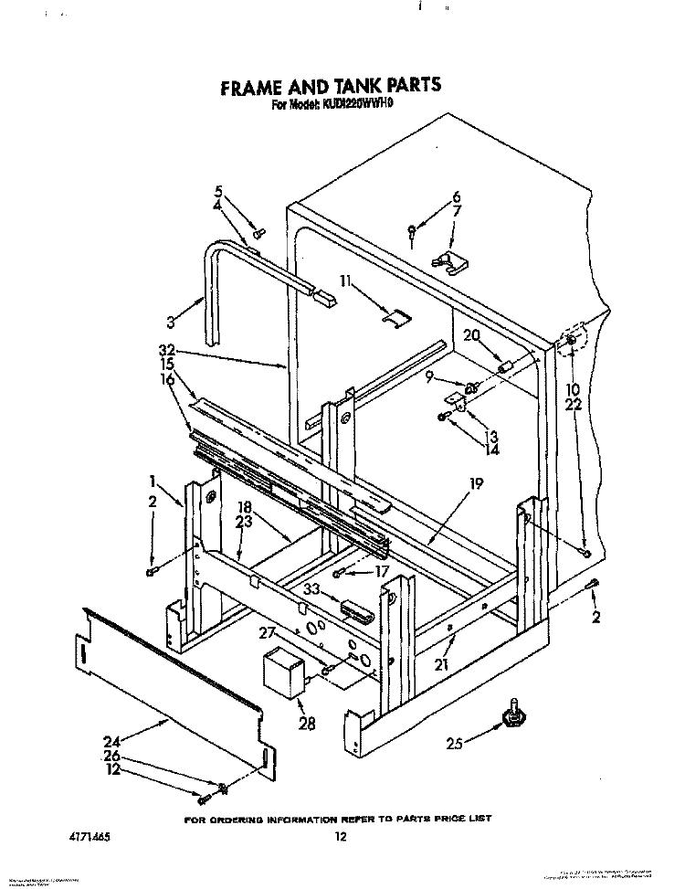 FRAME AND TANK Diagram and Parts List for KUDI220WWH0  KitchenAid Dishwasher