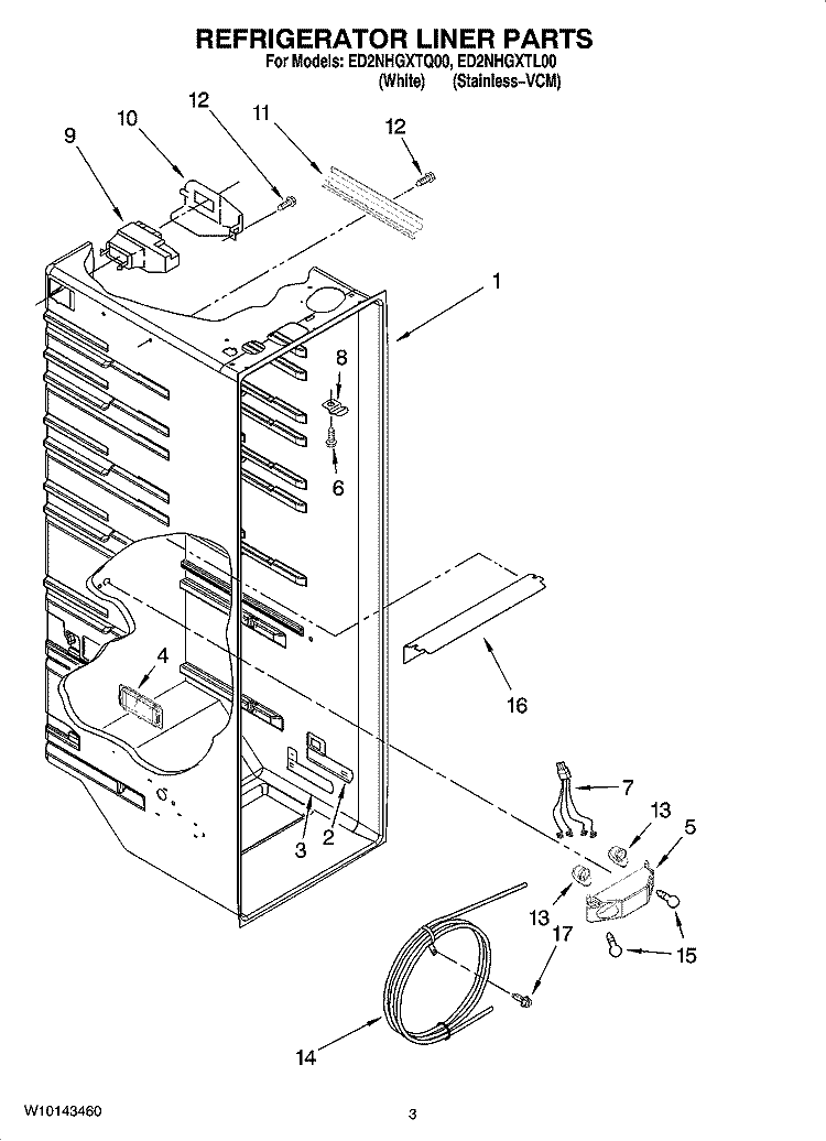 REFRIGERATOR LINER PARTS Diagram and Parts List for ED2NHGXTL00  Whirlpool Refrigerator