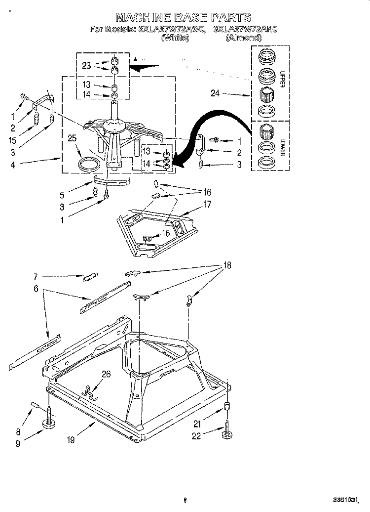 MACHINE BASE Diagram and Parts List for 3XLA87W72AW0  Whirlpool Washer