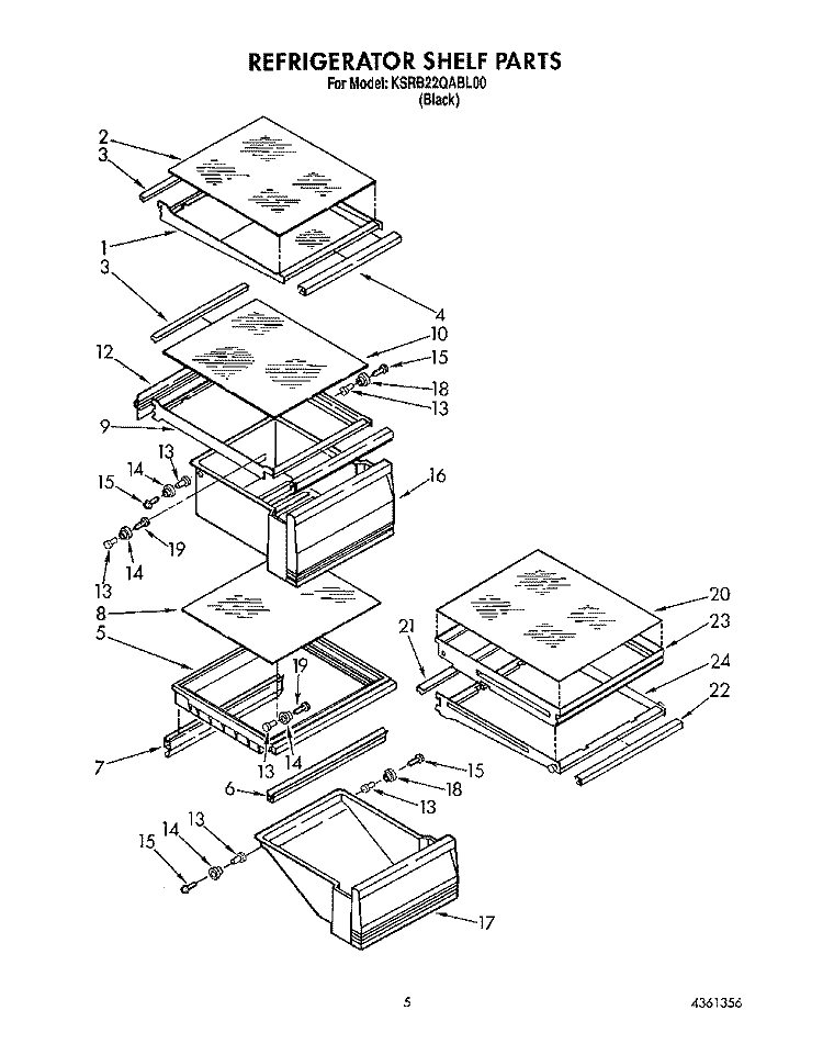 REFRIGERATOR SHELF Diagram and Parts List for KSRB22QABL00  KitchenAid Refrigerator