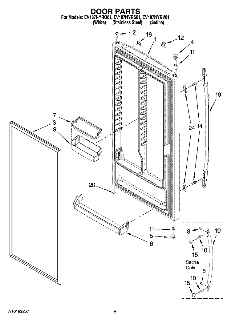 DOOR PARTS Diagram and Parts List for EV187NYRQ01  Whirlpool Freezer
