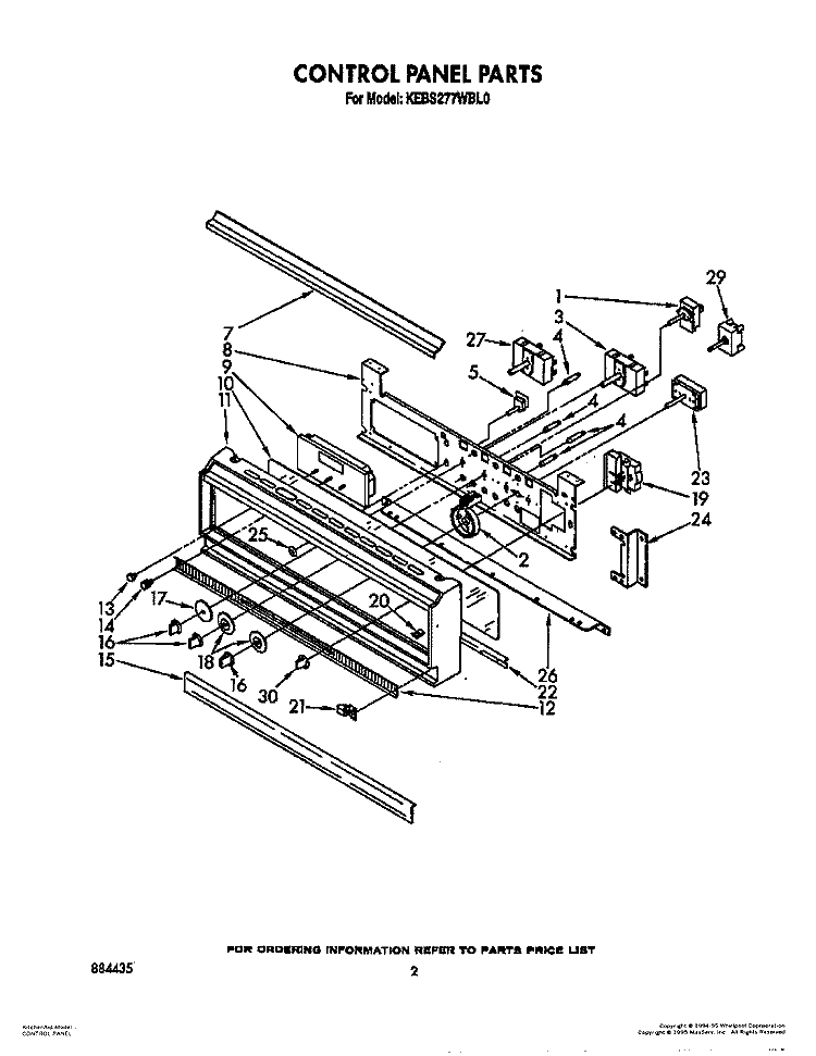 CONTROL PANEL, LIT/OPTIONAL Diagram and Parts List for KEBS277WBL0  KitchenAid Wall Oven