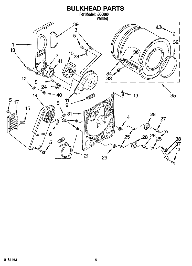 BULKHEAD PARTS, OPTIONAL PARTS (NOT INCLUDED) Diagram and Parts List for IS80000  Inglis Dryer