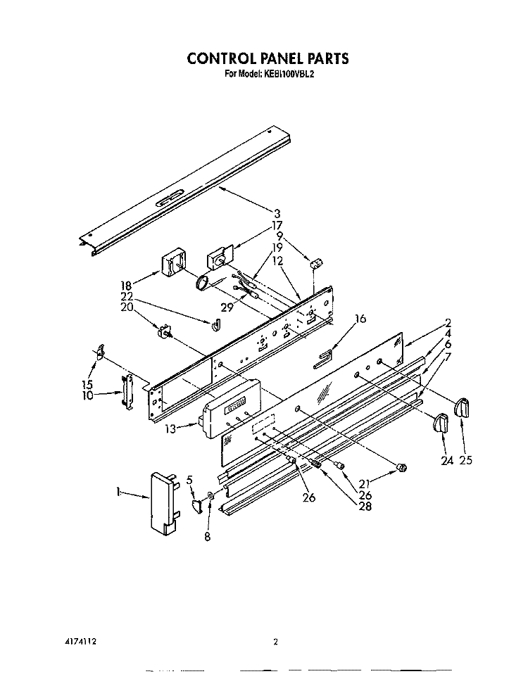 CONTROL PANEL Diagram and Parts List for KEBI100VBL2  KitchenAid Wall Oven