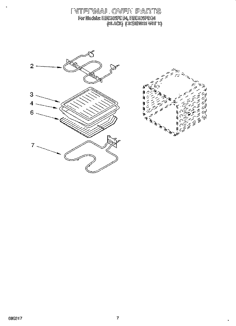 INTERNAL OVEN Diagram and Parts List for RBD305PDQ4  Whirlpool Wall Oven