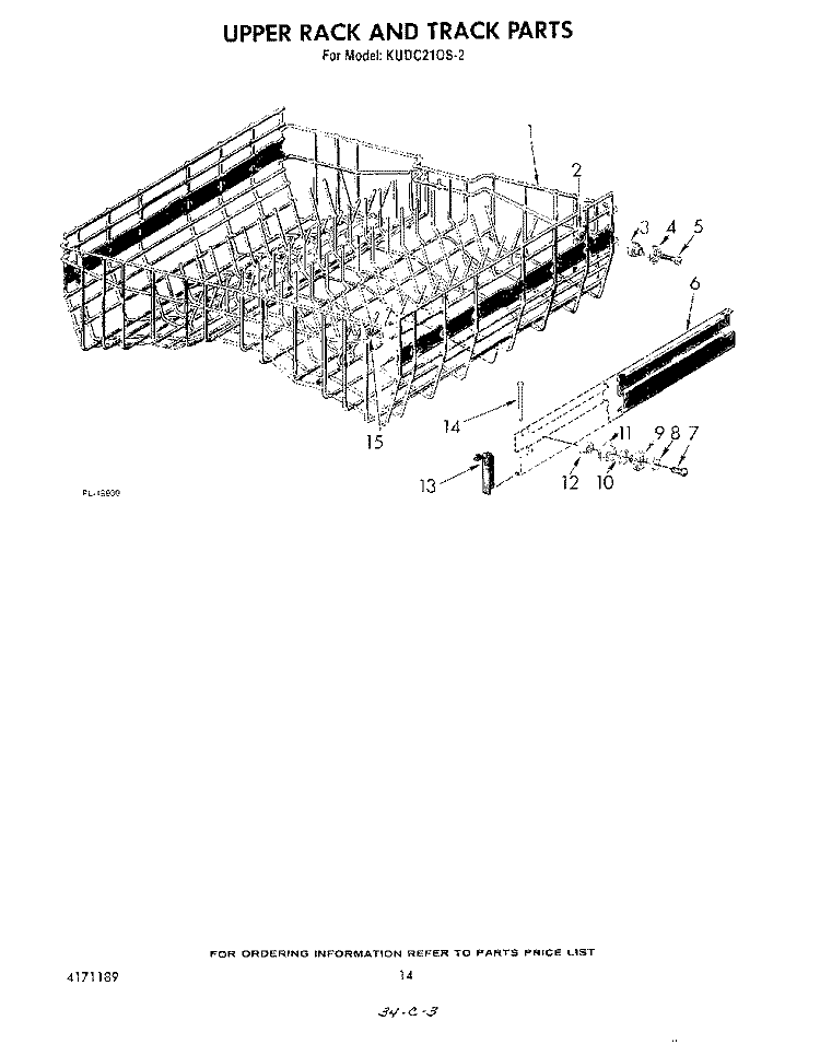 UPPER RACK AND TRACK Diagram and Parts List for KUDC210S2  KitchenAid Dishwasher