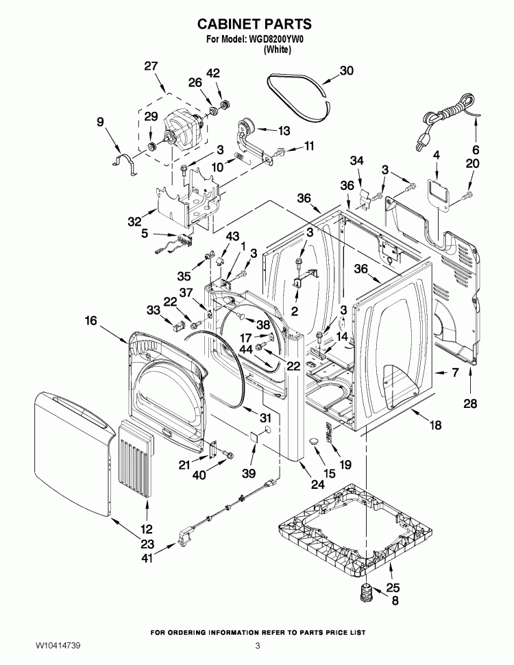 CABINET PARTS Diagram and Parts List for WGD8200YW0  Whirlpool Dryer