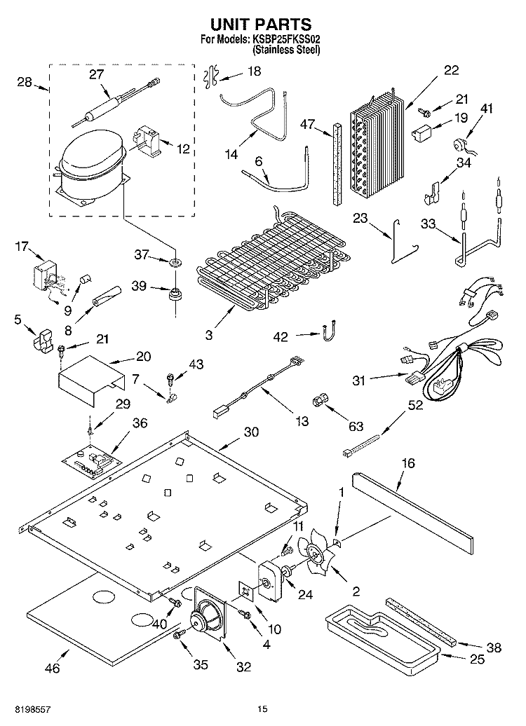 UNIT PARTS Diagram and Parts List for KSBP25FKSS02  KitchenAid Refrigerator