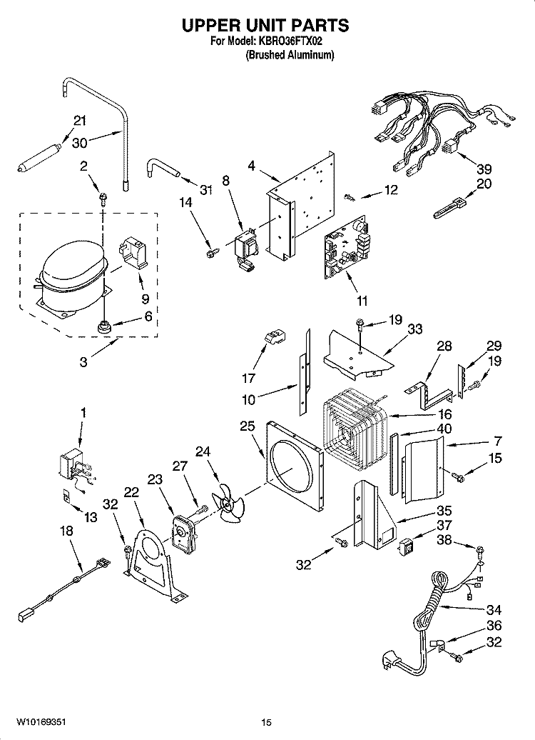 UPPER UNIT PARTS Diagram and Parts List for KBRO36FTX02  KitchenAid Refrigerator
