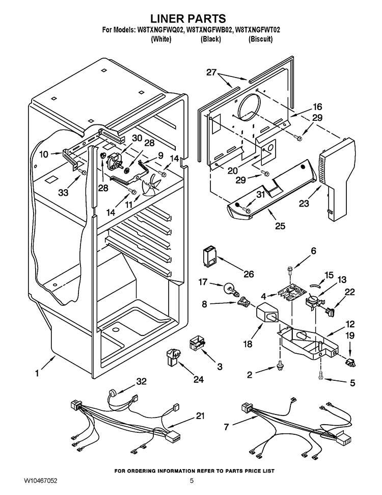 LINER PARTS Diagram and Parts List for W8TXNGFWQ02  Whirlpool Refrigerator