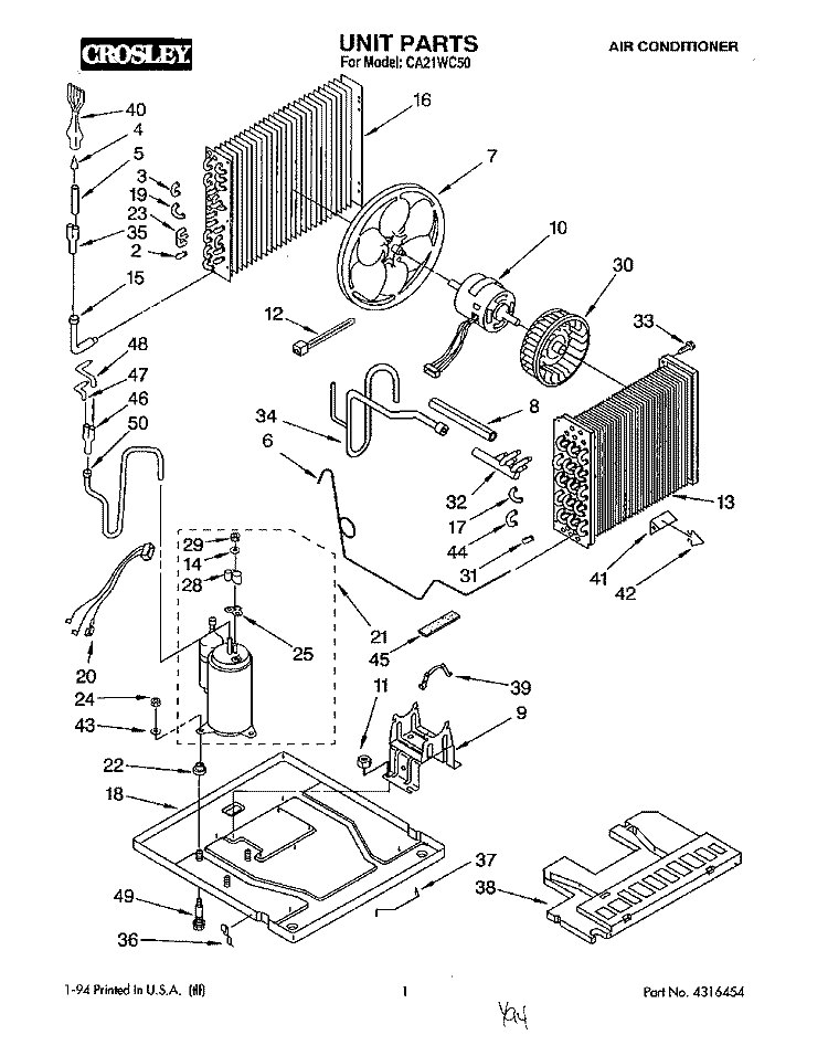 UNIT, LITERATURE Diagram and Parts List for CA21WC50  Crosley Air Conditioner
